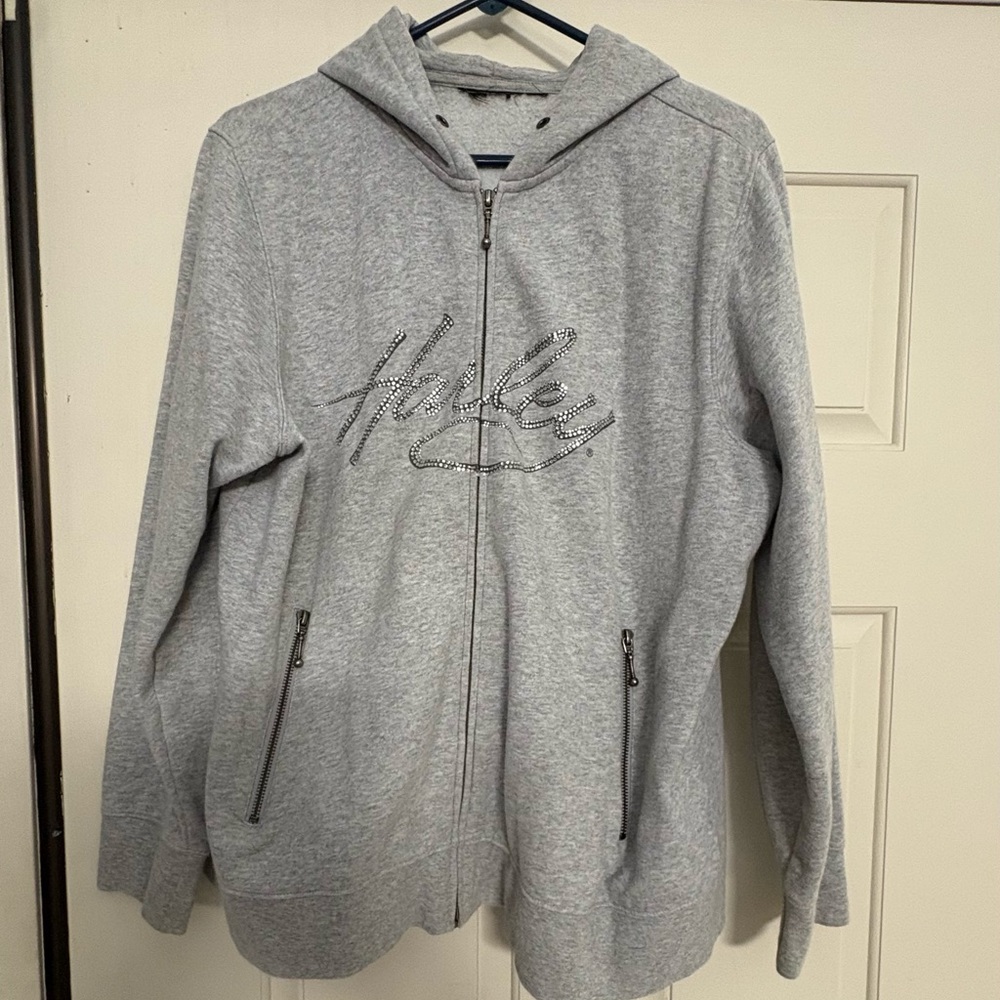 Harley Davidson zip-up sweatshirt.